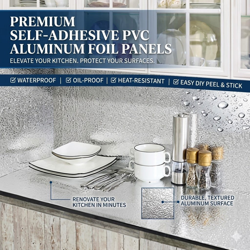 Self-Adhesive PVC Aluminum Foil Wall Panels – Waterproof Kitchen Backsplash Stickers