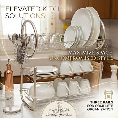 Double-Layer Dish Drain Rack – Household Metal Kitchen Storage Organizer